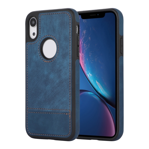 

For iPhone XR Splicing Sewing Hollow Cutout PU Phone Case(Blue)