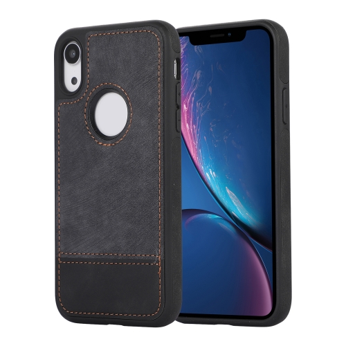 

For iPhone XR Splicing Sewing Hollow Cutout PU Phone Case(Black)