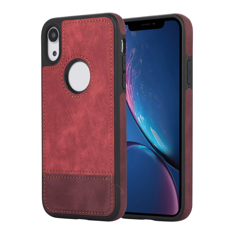 

For iPhone XR Splicing Sewing Hollow Cutout PU Phone Case(Red)