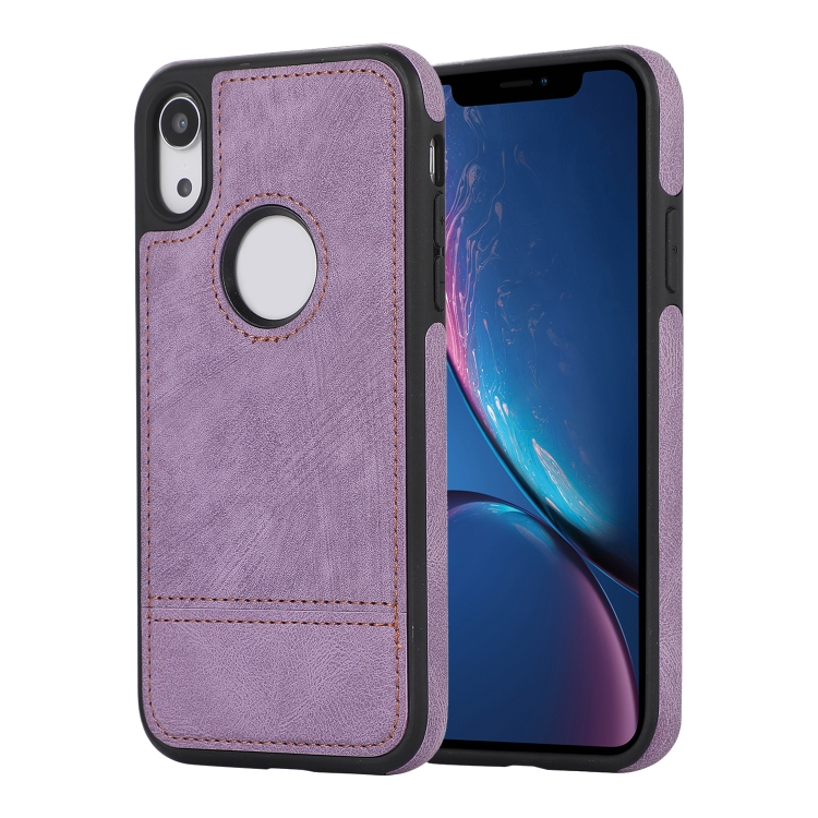 

For iPhone XR Splicing Sewing Hollow Cutout PU Phone Case(Purple)
