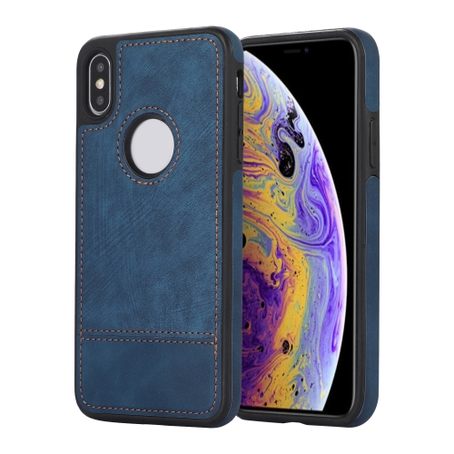 

For iPhone XS Max Splicing Sewing Hollow Cutout PU Phone Case(Blue)