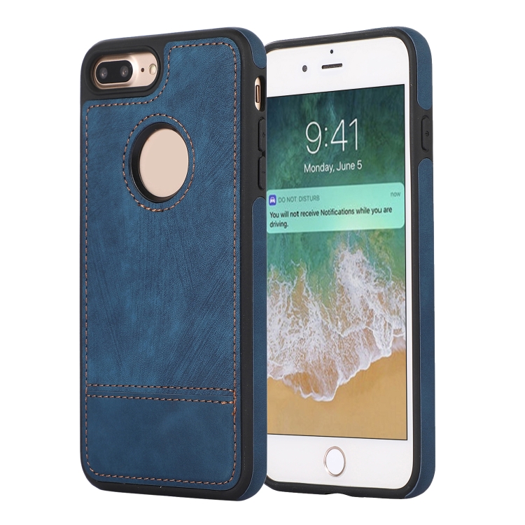 

For iPhone 8 Plus / 7 Plus Splicing Sewing Hollow Cutout PU Phone Case(Blue)