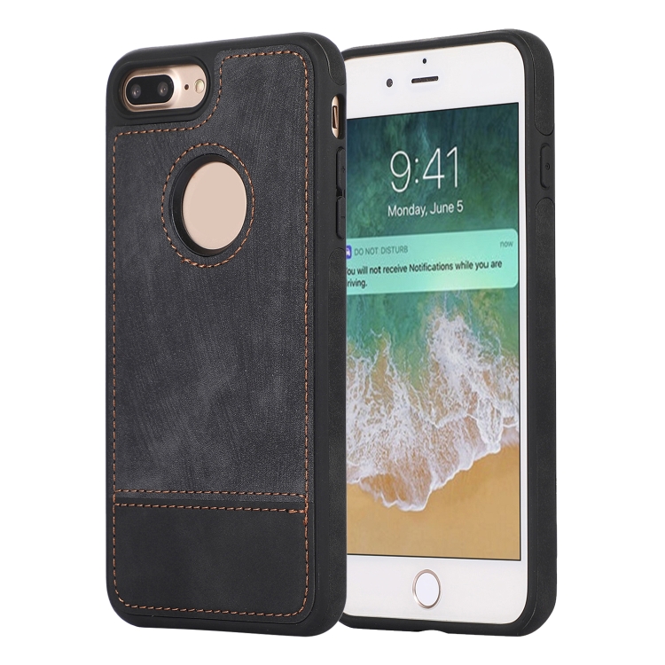 

For iPhone 8 Plus / 7 Plus Splicing Sewing Hollow Cutout PU Phone Case(Black)
