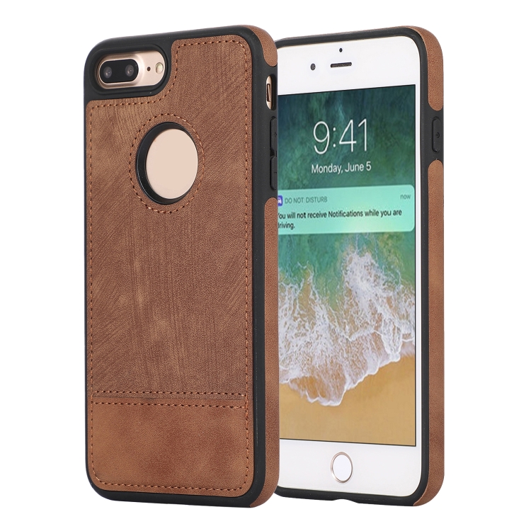 

For iPhone 8 Plus / 7 Plus Splicing Sewing Hollow Cutout PU Phone Case(Brown)