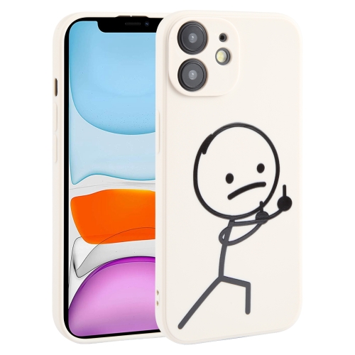 

For iPhone 11 Stickman Pattern Liquid Silicone Phone Case(White)