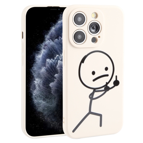 

For iPhone 11 Pro Stickman Pattern Liquid Silicone Phone Case(White)