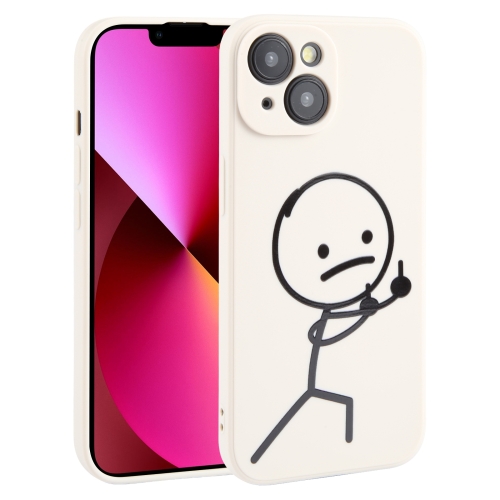 

For iPhone 13 Stickman Pattern Liquid Silicone Phone Case(White)