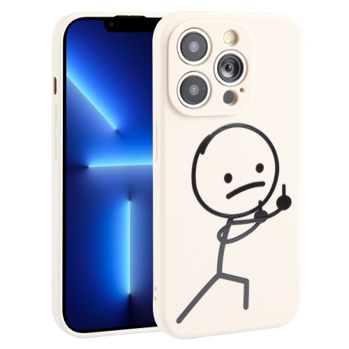 

For iPhone 13 Pro Stickman Pattern Liquid Silicone Phone Case(White)