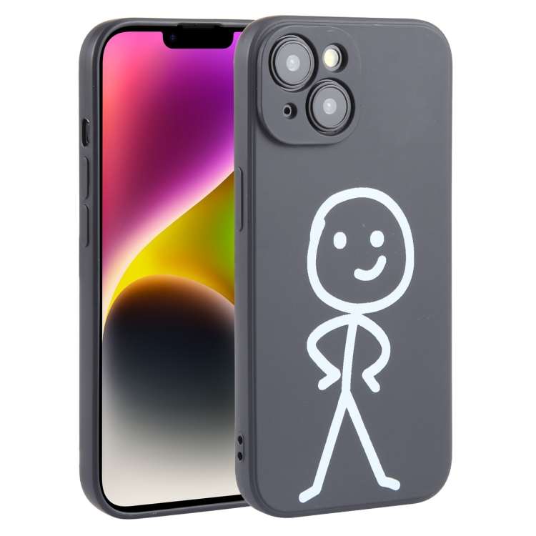 

For iPhone 14 Stickman Pattern Liquid Silicone Phone Case(Black)