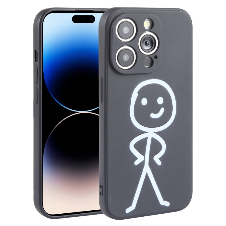 

For iPhone 14 Pro Stickman Pattern Liquid Silicone Phone Case(Black)