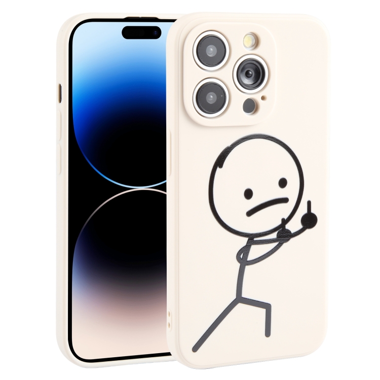

For iPhone 14 Pro Max Stickman Pattern Liquid Silicone Phone Case(White)
