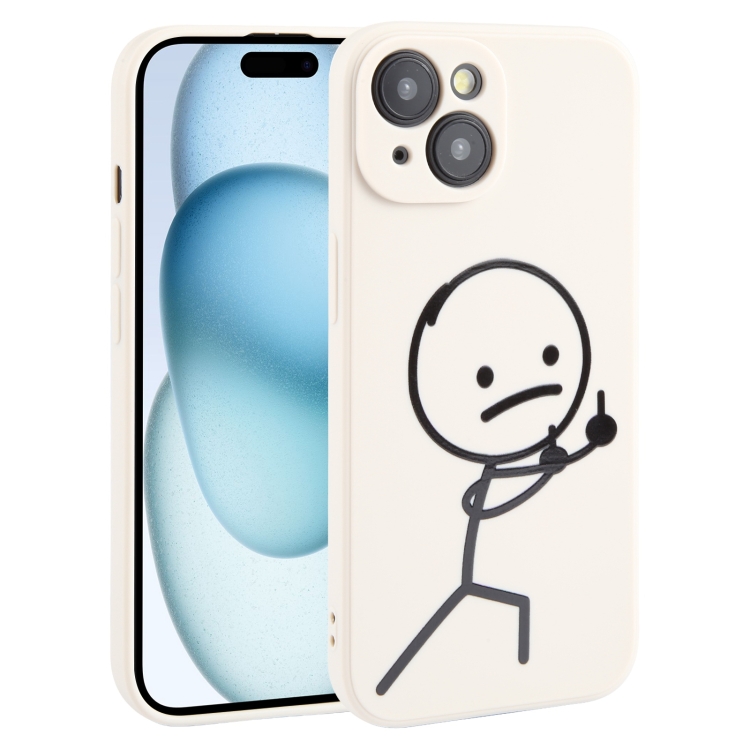 

For iPhone 15 Stickman Pattern Liquid Silicone Phone Case(White)