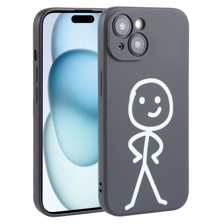 

For iPhone 15 Stickman Pattern Liquid Silicone Phone Case(Black)