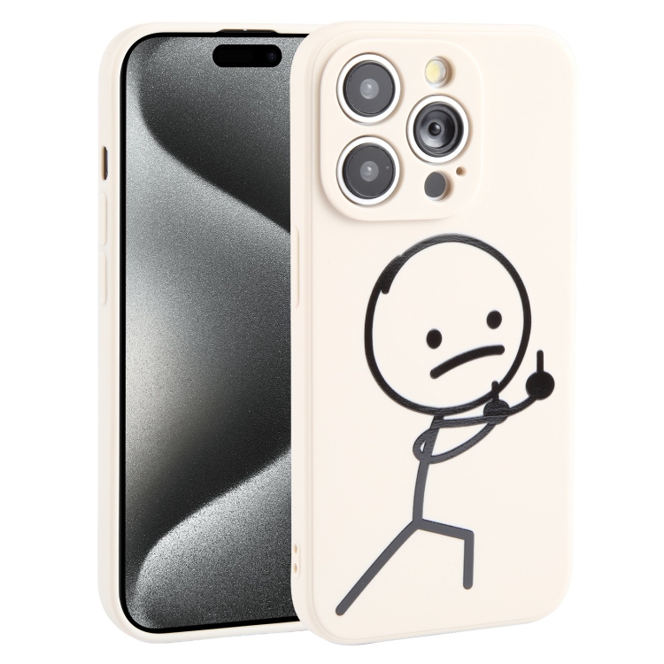 

For iPhone 15 Pro Stickman Pattern Liquid Silicone Phone Case(White)