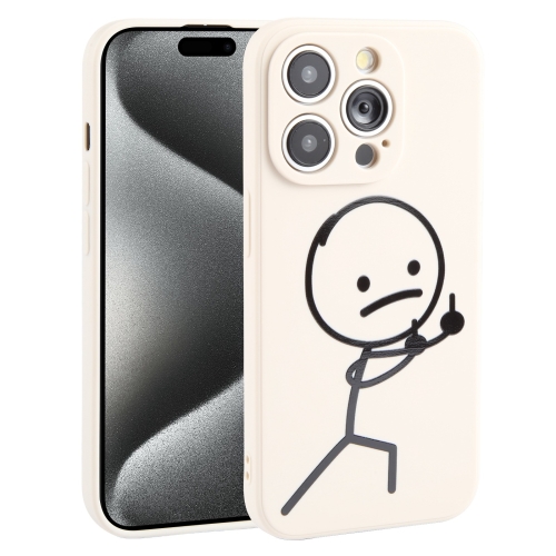 

For iPhone 15 Pro Max Stickman Pattern Liquid Silicone Phone Case(White)