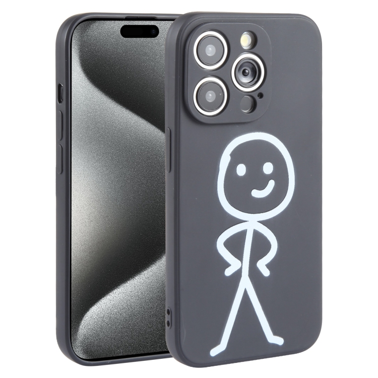

For iPhone 15 Pro Max Stickman Pattern Liquid Silicone Phone Case(Black)