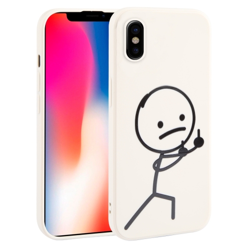 

For iPhone XS / X Stickman Pattern Liquid Silicone Phone Case(White)