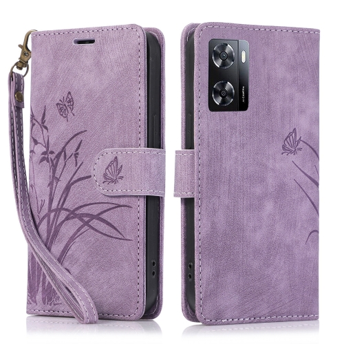 

For OPPO A57 4G / A57S Orchid Butterfly Embossed Leather Phone Case(Purple)