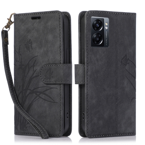 

For OPPO A77 4G / A77S Orchid Butterfly Embossed Leather Phone Case(Black)