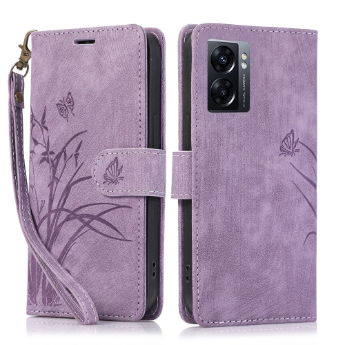 

For OPPO A77 4G / A77S Orchid Butterfly Embossed Leather Phone Case(Purple)