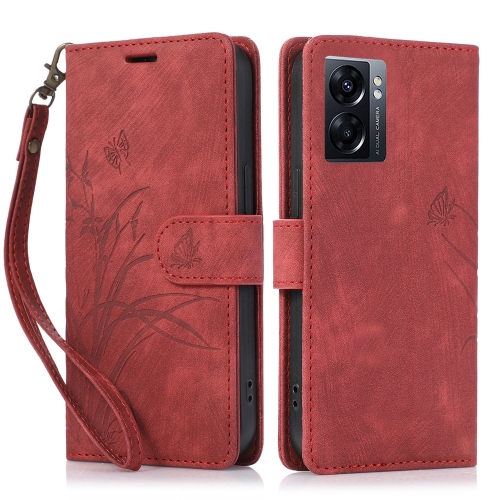 

For OPPO A77 4G / A77S Orchid Butterfly Embossed Leather Phone Case(Red)