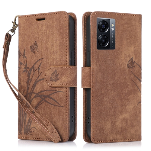 

For OPPO A77 4G / A77S Orchid Butterfly Embossed Leather Phone Case(Brown)