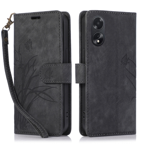 

For OPPO A78 4G Orchid Butterfly Embossed Leather Phone Case(Black)