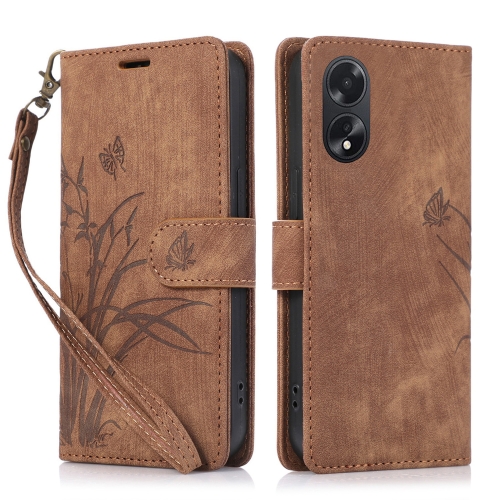 

For OPPO A78 4G Orchid Butterfly Embossed Leather Phone Case(Brown)