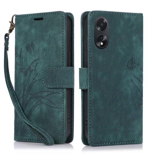 

For OPPO A98 5G Orchid Butterfly Embossed Leather Phone Case(Green)