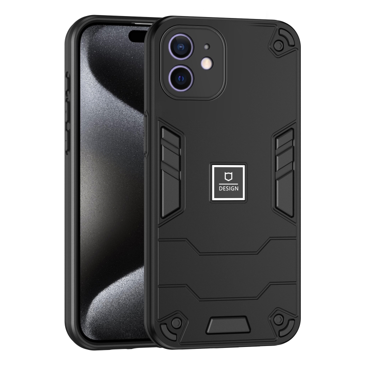 

For iPhone 12 2 in 1 Shockproof Phone Case(Black)