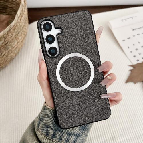 

For Samsung Galaxy S25+ 5G Magsafe Magnetic Ring Cloth Texture Phone Case(Grey)