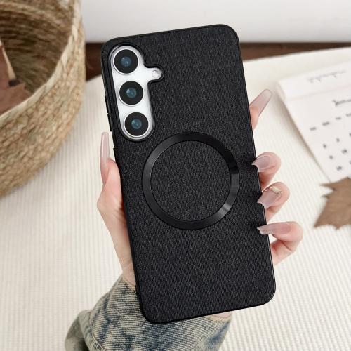 

For Samsung Galaxy S25 5G Magsafe Magnetic Ring Cloth Texture Phone Case(Black)