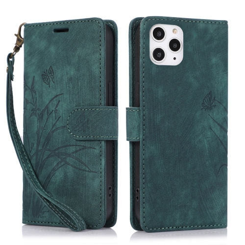 

For iPhone 12 Pro Max Orchid Butterfly Embossed Leather Phone Case(Green)