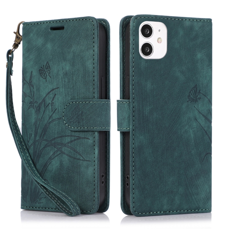 

For iPhone 11 Orchid Butterfly Embossed Leather Phone Case(Green)