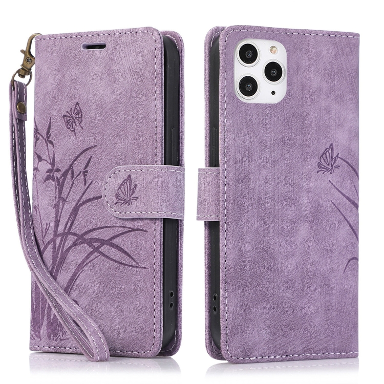 

For iPhone 11 Pro Max Orchid Butterfly Embossed Leather Phone Case(Purple)
