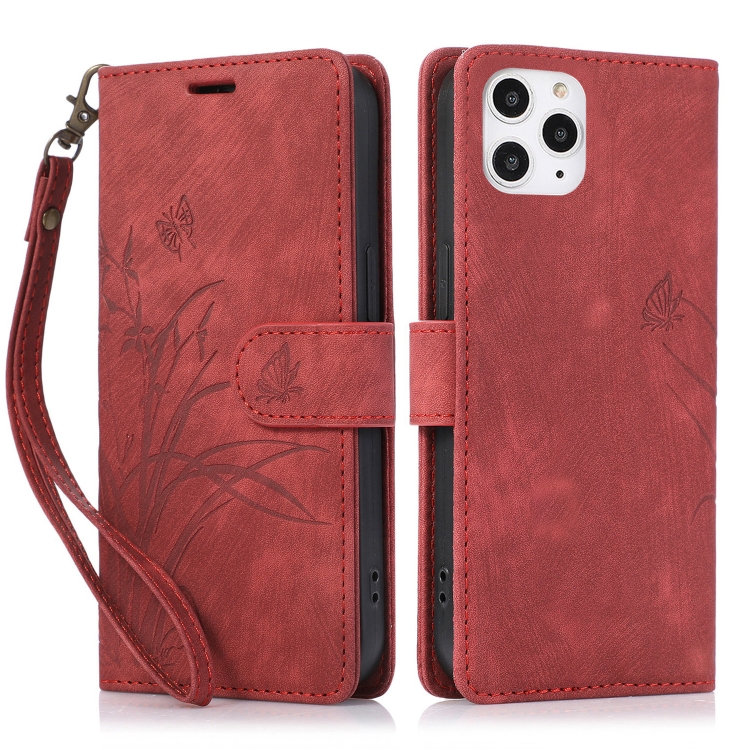 

For iPhone 11 Pro Max Orchid Butterfly Embossed Leather Phone Case(Red)