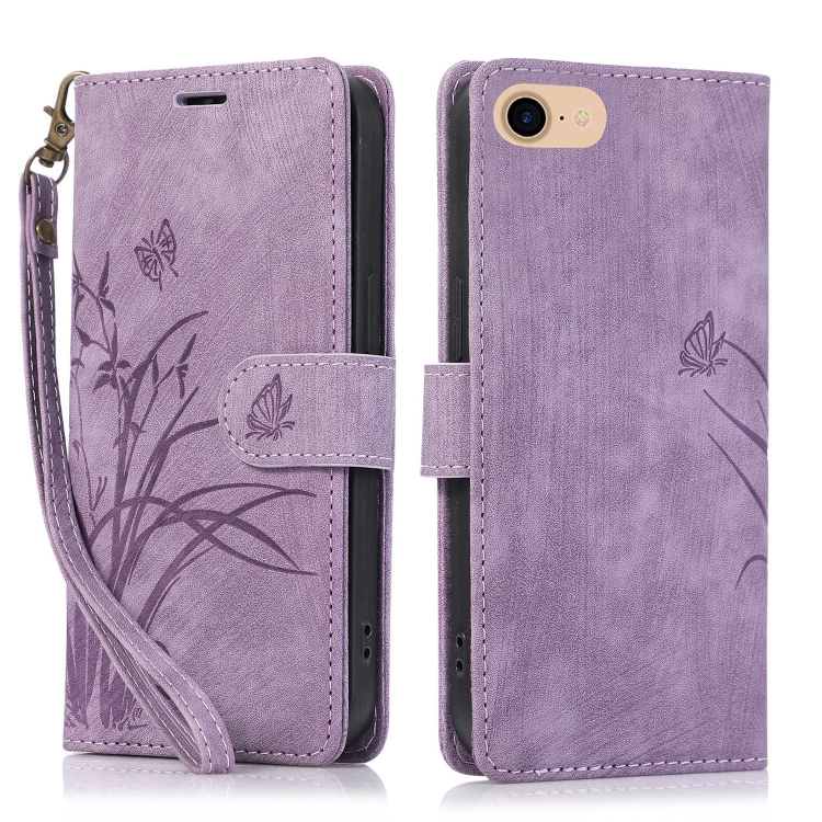 

For iPhone 7 / 8 / SE 2022 Orchid Butterfly Embossed Leather Phone Case(Purple)