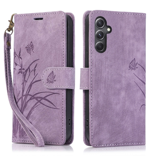 

For Samsung Galaxy S24+ 5G Orchid Butterfly Embossed Leather Phone Case(Purple)