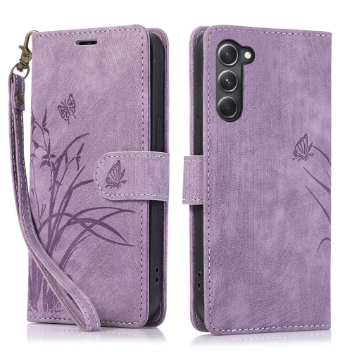 

For Samsung Galaxy S23 5G Orchid Butterfly Embossed Leather Phone Case(Purple)