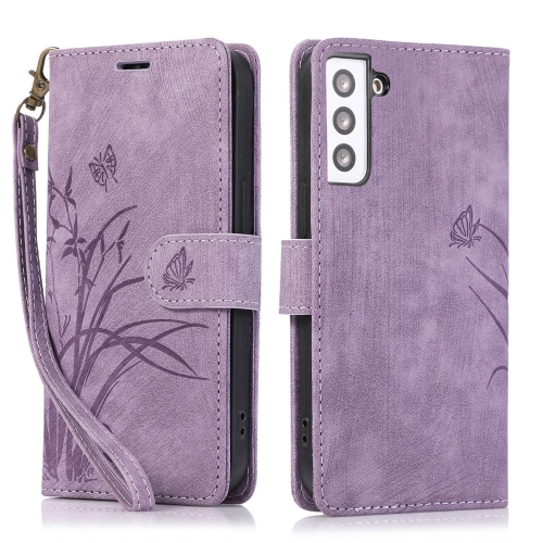 

For Samsung Galaxy S22+ 5G Orchid Butterfly Embossed Leather Phone Case(Purple)