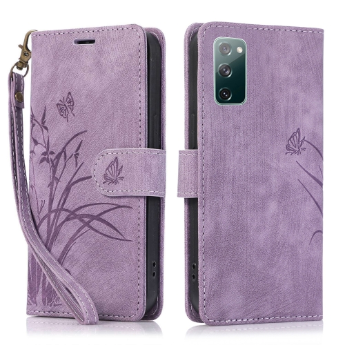 

For Samsung Galaxy S20 FE Orchid Butterfly Embossed Leather Phone Case(Purple)
