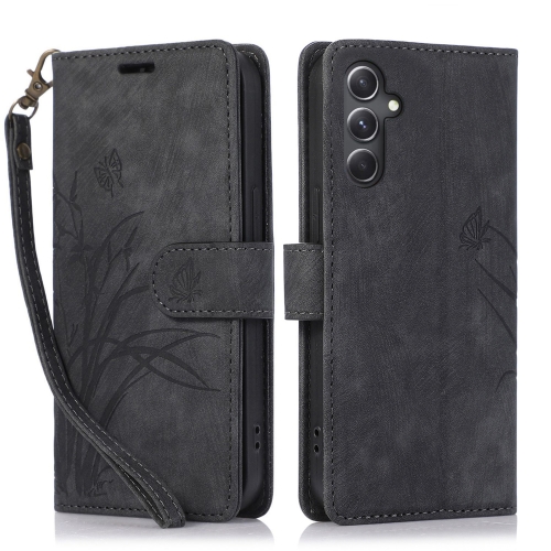 

For Samsung Galaxy S23 FE 5G Orchid Butterfly Embossed Leather Phone Case(Black)
