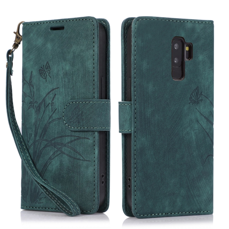 

For Samsung Galaxy S9+ Orchid Butterfly Embossed Leather Phone Case(Green)
