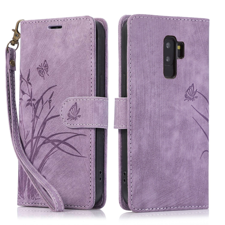

For Samsung Galaxy S9+ Orchid Butterfly Embossed Leather Phone Case(Purple)