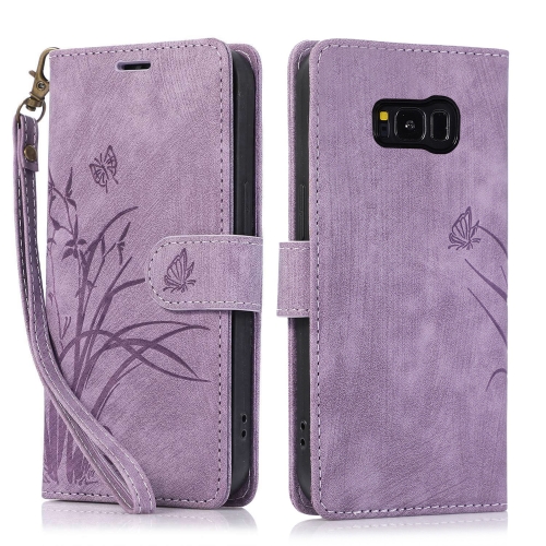 

For Samsung Galaxy S8+ Orchid Butterfly Embossed Leather Phone Case(Purple)