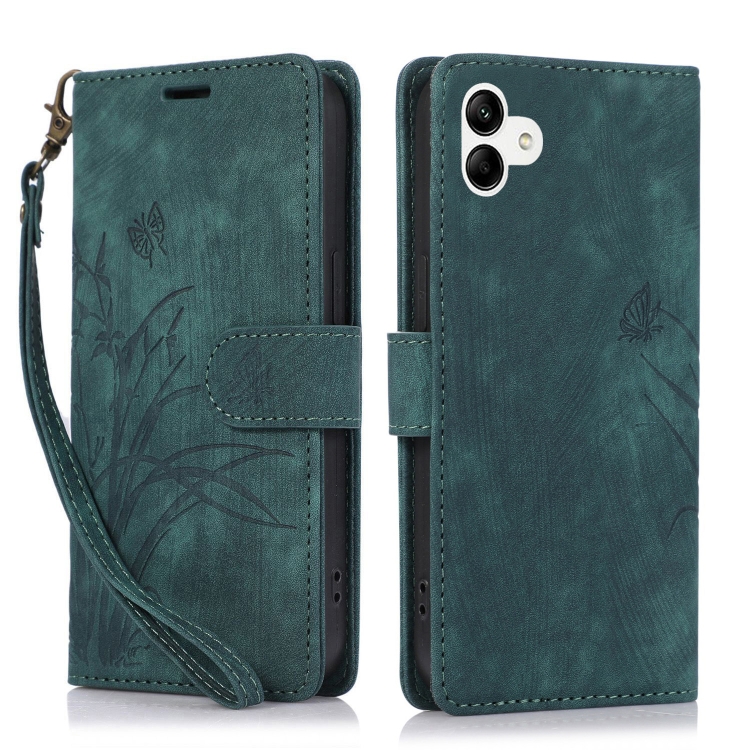 

For Samsung Galaxy A04 / A04s Orchid Butterfly Embossed Leather Phone Case(Green)