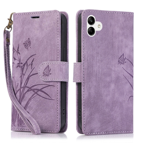

For Samsung Galaxy A05 4G Orchid Butterfly Embossed Leather Phone Case(Purple)