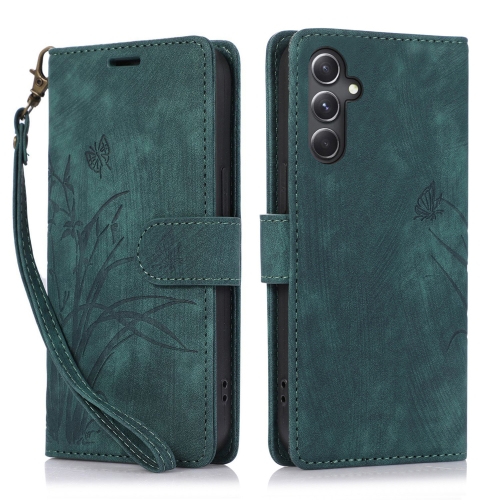 

For Samsung Galaxy A05s 4G Orchid Butterfly Embossed Leather Phone Case(Green)