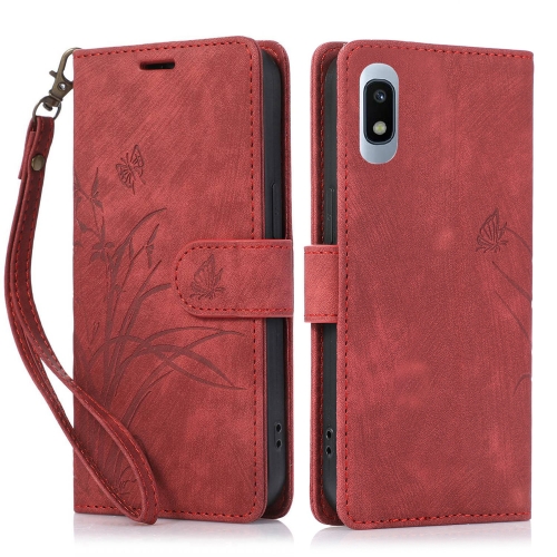 

For Samsung Galaxy A10 / M10 Orchid Butterfly Embossed Leather Phone Case(Red)