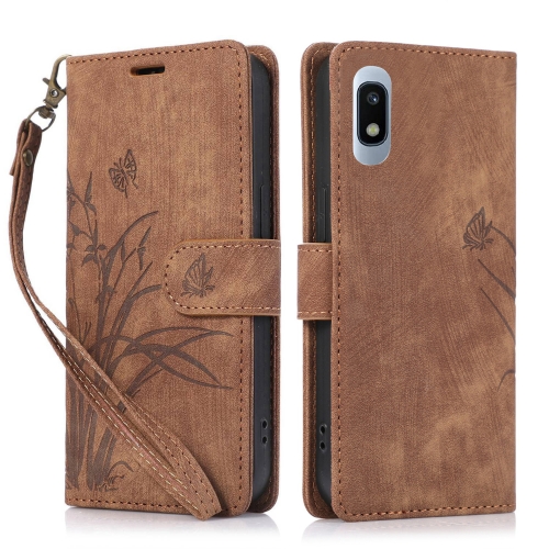 For Samsung Galaxy A10 / M10 Orchid Butterfly Embossed Leather Phone Case(Brown) when bad things happen to good people